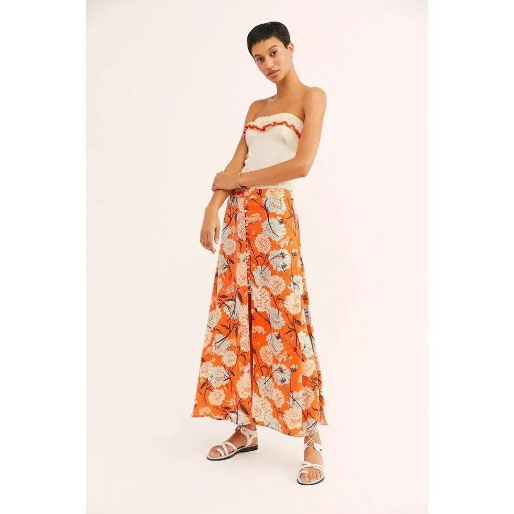 NEW FREE PEOPLE BUTTON DOWN SAMMY PRINTED MAXI SKIRT